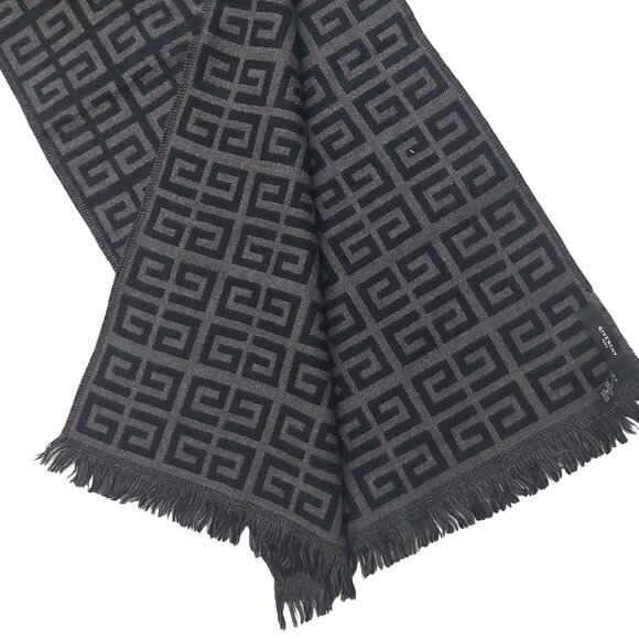 GIVENCHY Vintage Black Gray G Logo Print Monogram Wool Scarf - Picture 7 of 10